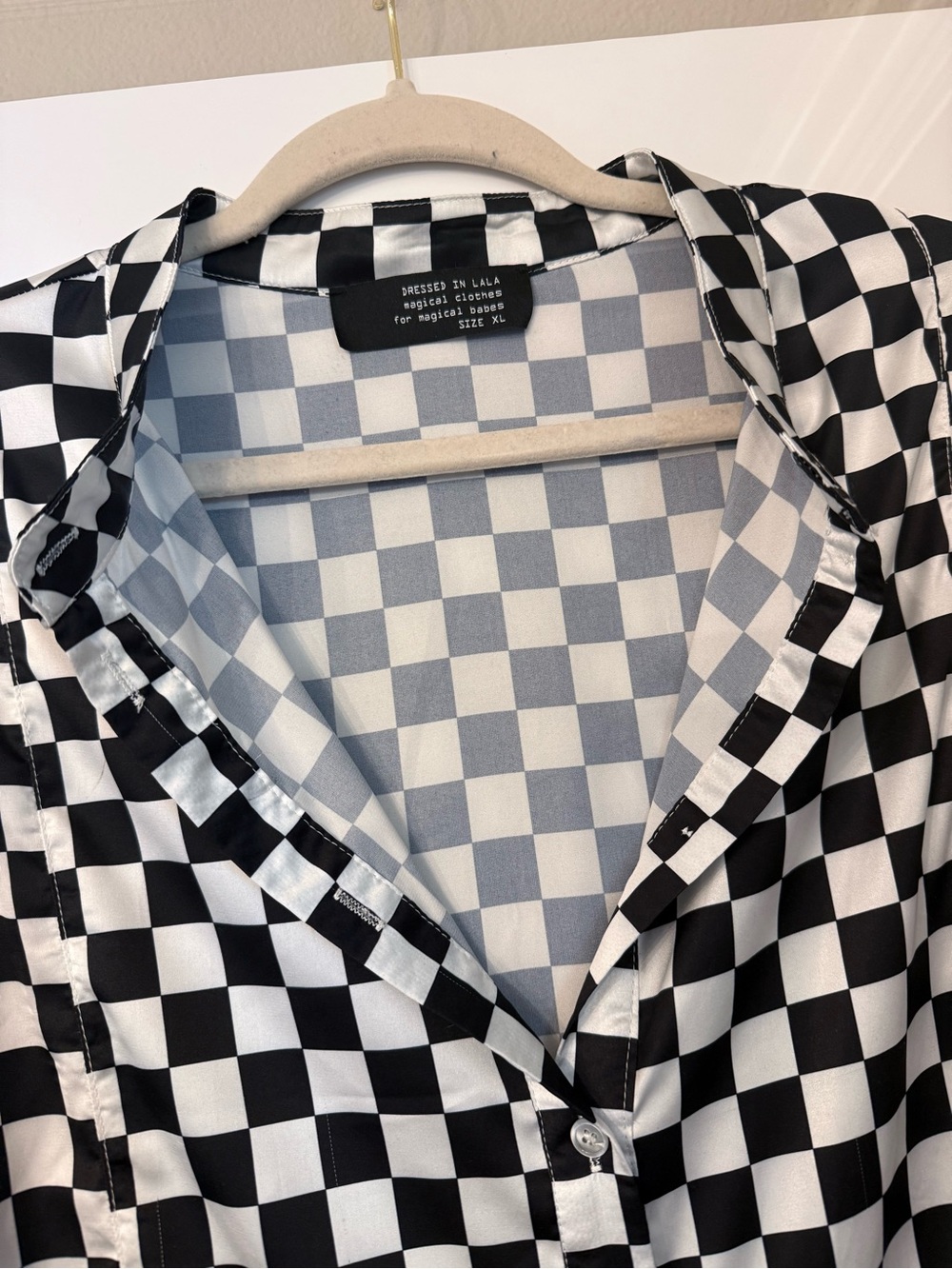 Dressed in Lala Black & White Checkerboard Button-Up Top and Pants Set - Picture 2 of 3